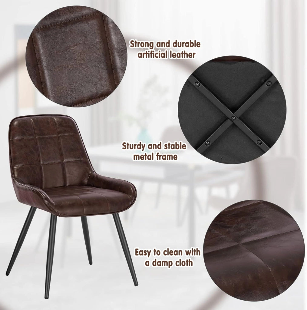 Set di 2 Sedie da Pranzo con Schienale Curvo, Sedie Ergonomiche in similpelle e Metallo, Poltroncina imbottita per Salotto, Ufficio, Camera da Letto, marrone scuro BH332dbr-2