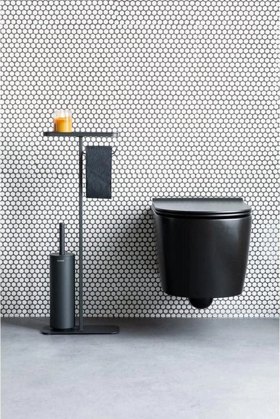Supporto per la toilette Mindset - Piastra per la toilette stabile & Spazzola per la toilette igienica - Acciaio corrosionebestendig - Grigio minerale