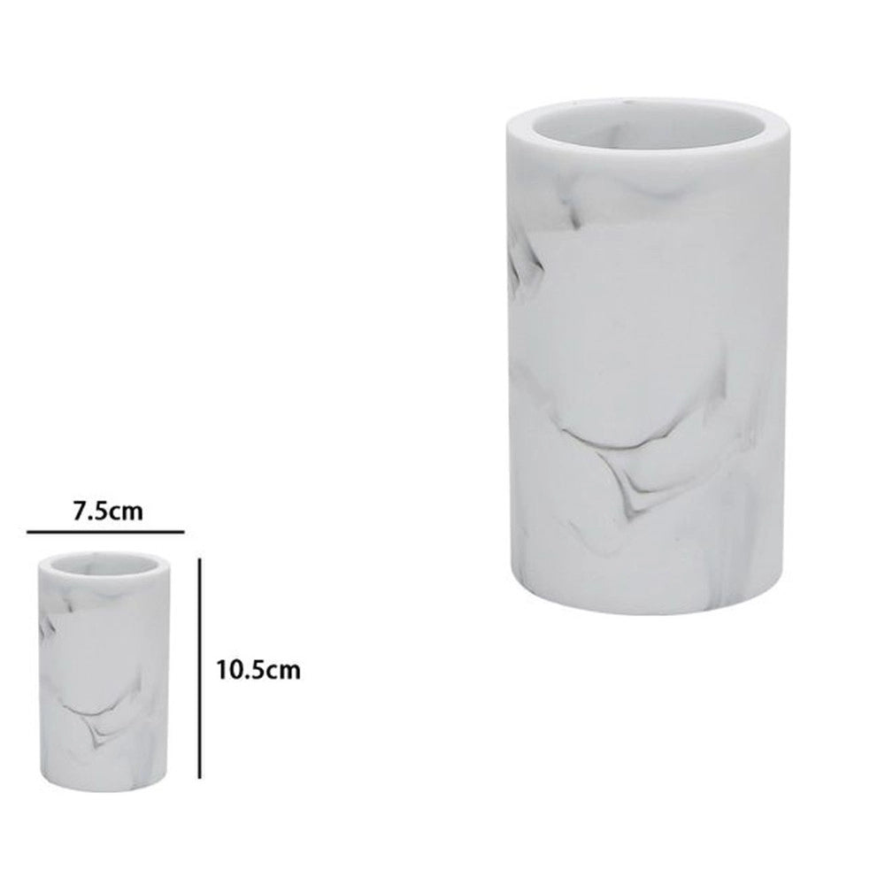 Trade Shop - Bicchiere Porta Spazzolini Effetto Marmo Bianco Accessorio Arredo Da Bagno 87830 -