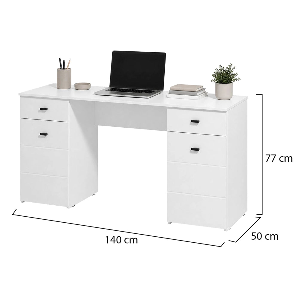 Ziro, Scrivania 2 Cassetti, 140x50x77h cm Bianco Opaco