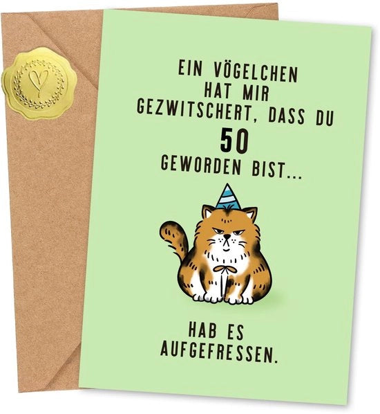 Carta di compleanno con disegno unico - Carta di compleanno 50 - Carte di compleanno divertenti - Regalo di compleanno per donna - Carte di compleanno con busta - Dimensioni 120 x 170 mm - Carta di auguri