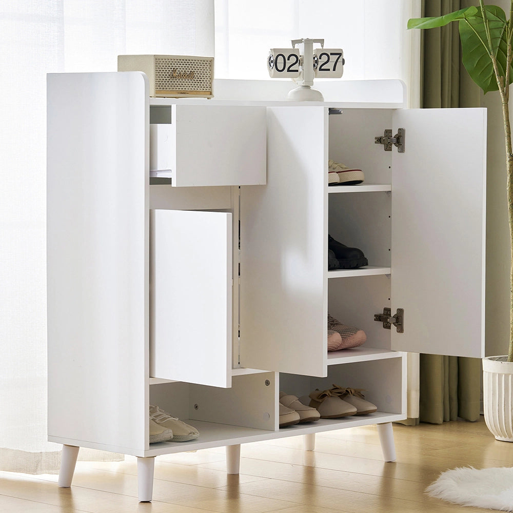 Comodino/Buffet con ripiani regolabili - Xylo - H99xL90xP35 cm - Rangement minimalista con piedi in legno massello
