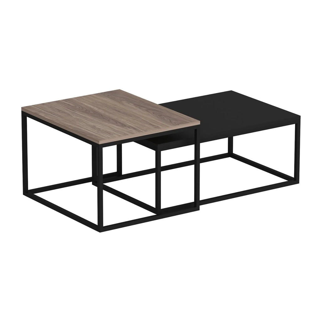 Set di 2 tavolini da caffè rettangolari impilabili in finitura rovere/nero opaco 03_0008350
