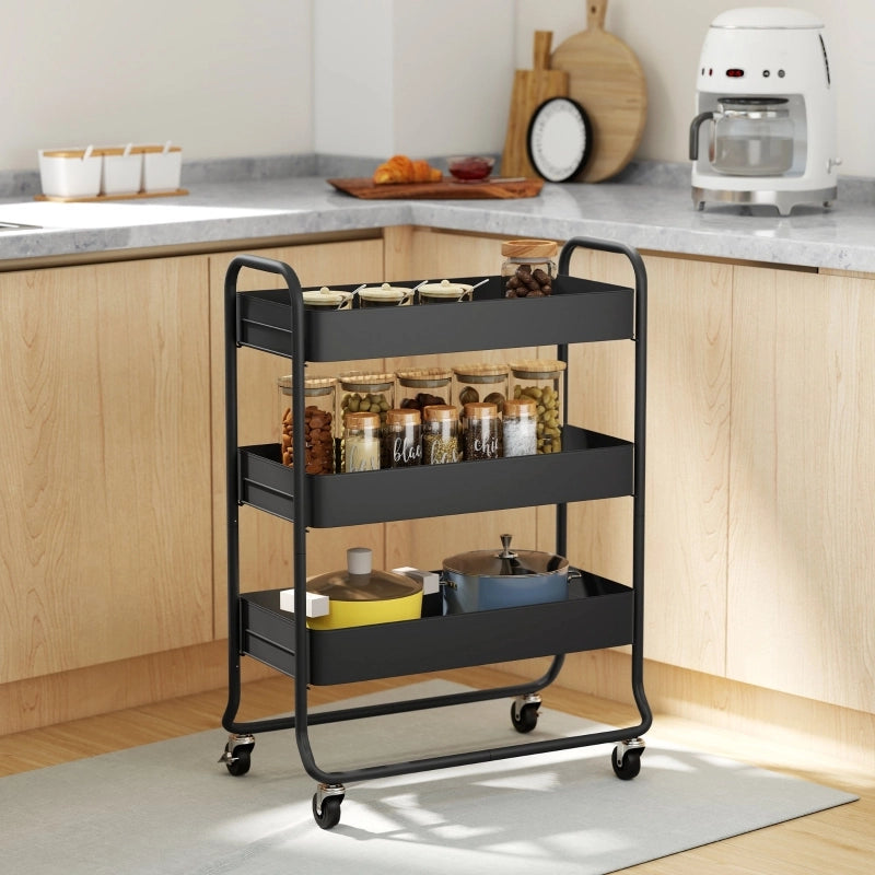 CARRELLO DA CUCINA 3 CESTI 64,5x34x87 cm METALLO NERO