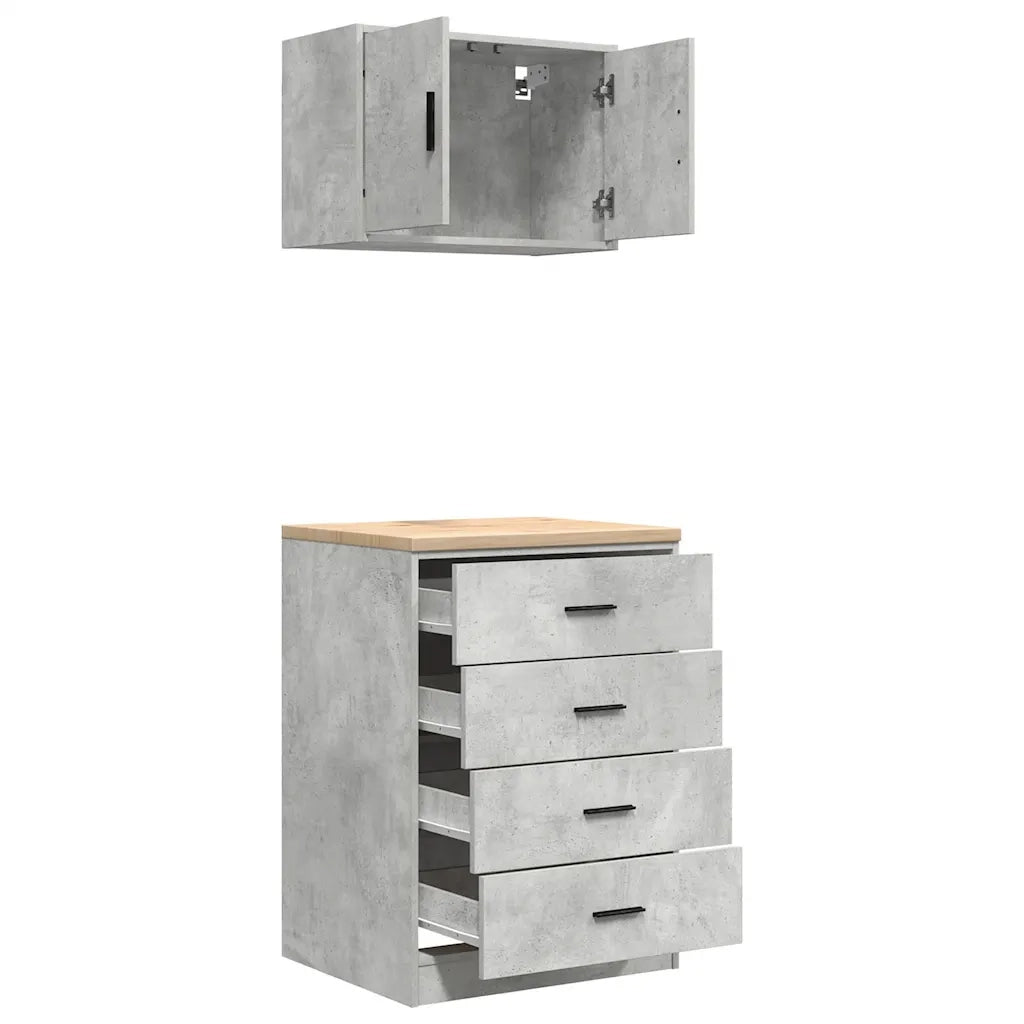vidaXL Armadi da Garage 2 pz Grigio Cemento in Legno Multistrato
