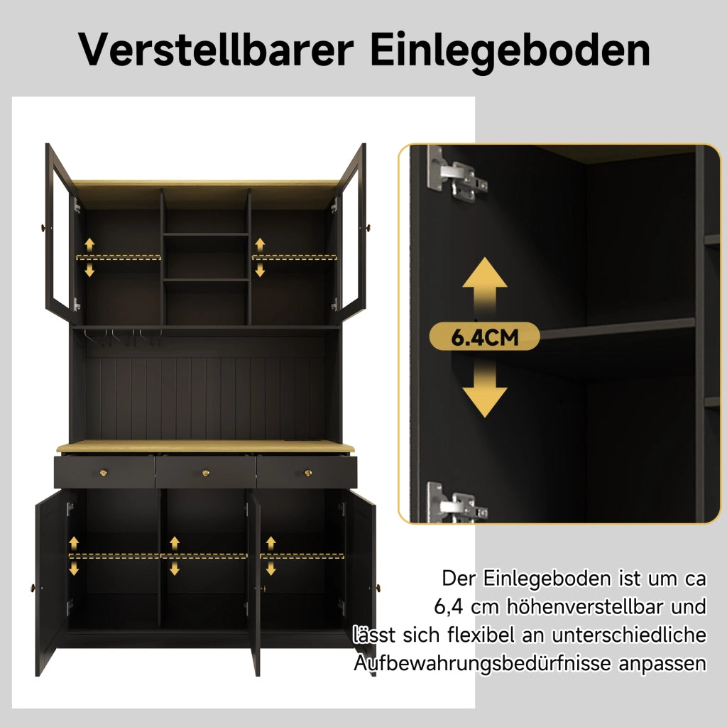 Credenza Alta da Cucina con 4 Ante; 1 Cassetto; Ripiani Regolabili; Prese e USB; in MDF; 120 x 40 x 191 cm; Nero