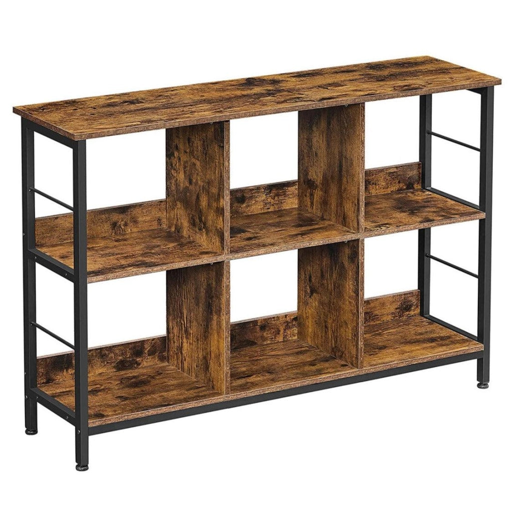 Libreria a 6 scomparti mobile contenitore aperto libreria orizzontale per ufficio soggiorno camera da letto 120 x 33 x 80 cm stile industriale marrone rustico e nero 12_0001469