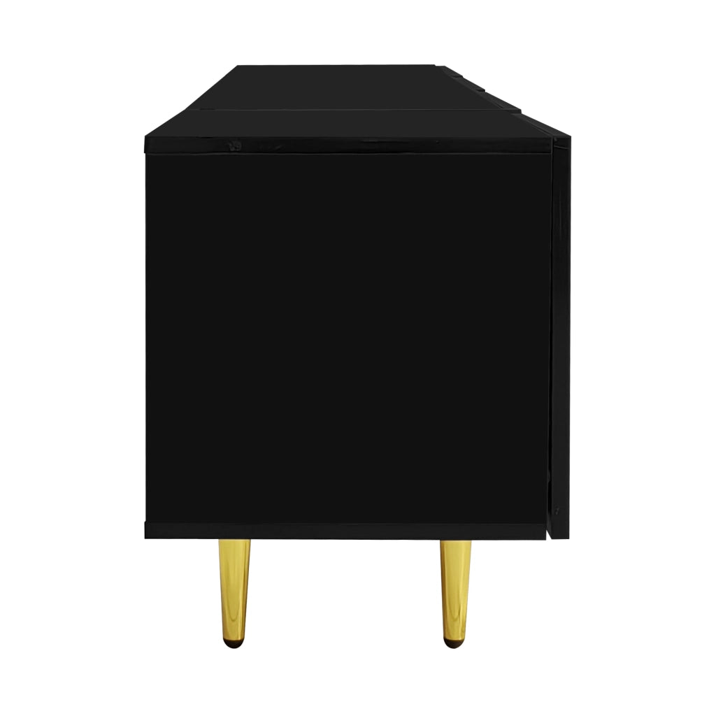 Mobile porta TV con 4 ante in MDF lucido nero con dettagli oro, moderno e facile da pulire 170 × 35 × 46 cm