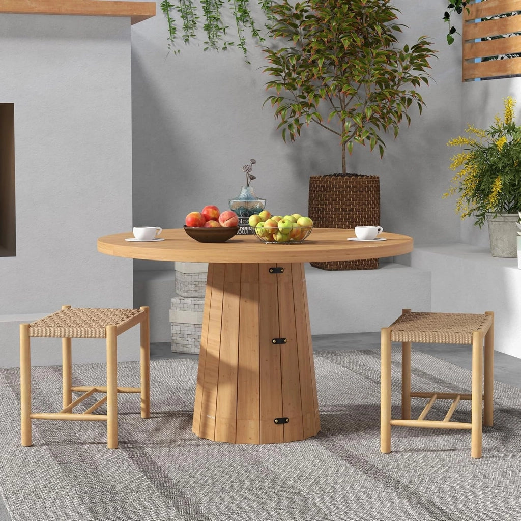 Set di 2 sgabelli da bar, da cucina, in legno e carta intrecciata, con poggiapiedi, per sala da pranzo, da cucina, in legno naturale (56 x 36 x 45 cm)