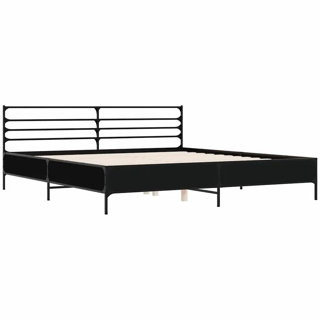 Letto matrimoniale | Letto per adulti | Giroletto Nero 200x200 cm in Legno Multistrato e Metallo
