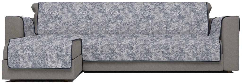 Copridivano con Penisola Sinistra Seduta 190 cm in Poliestere e Cotone Blu Scuro