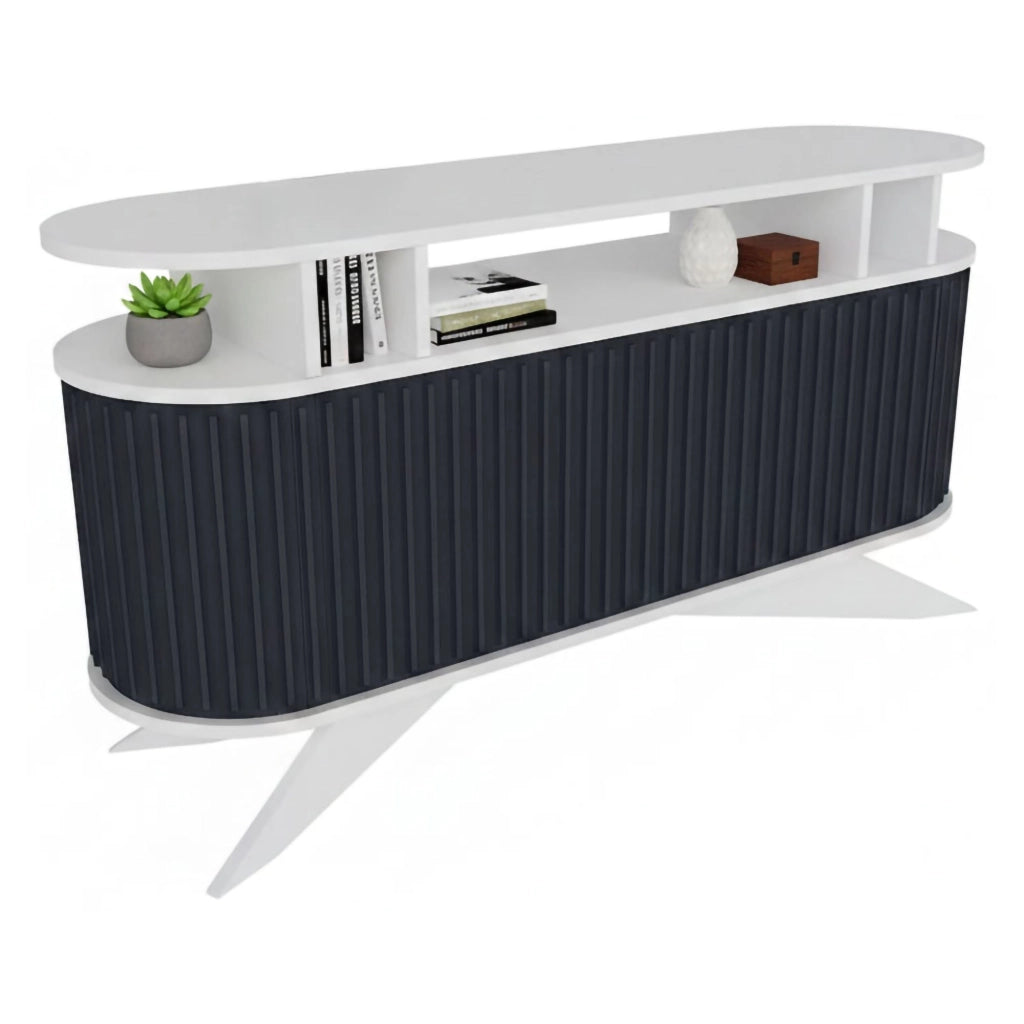Credenza Joy, Buffet da soggiorno, Madia da salotto, Dispensa da cucina, 150x43h75 cm, Bianco e Antracite