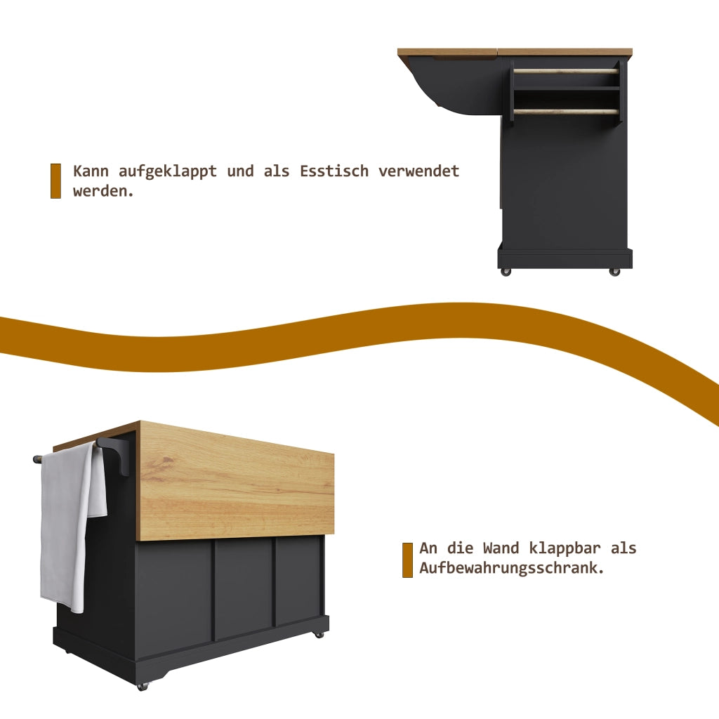 CARRELLO SERVIZIO PIEGHEVOLE 147x70x93 cm Nero MDF e Metallo