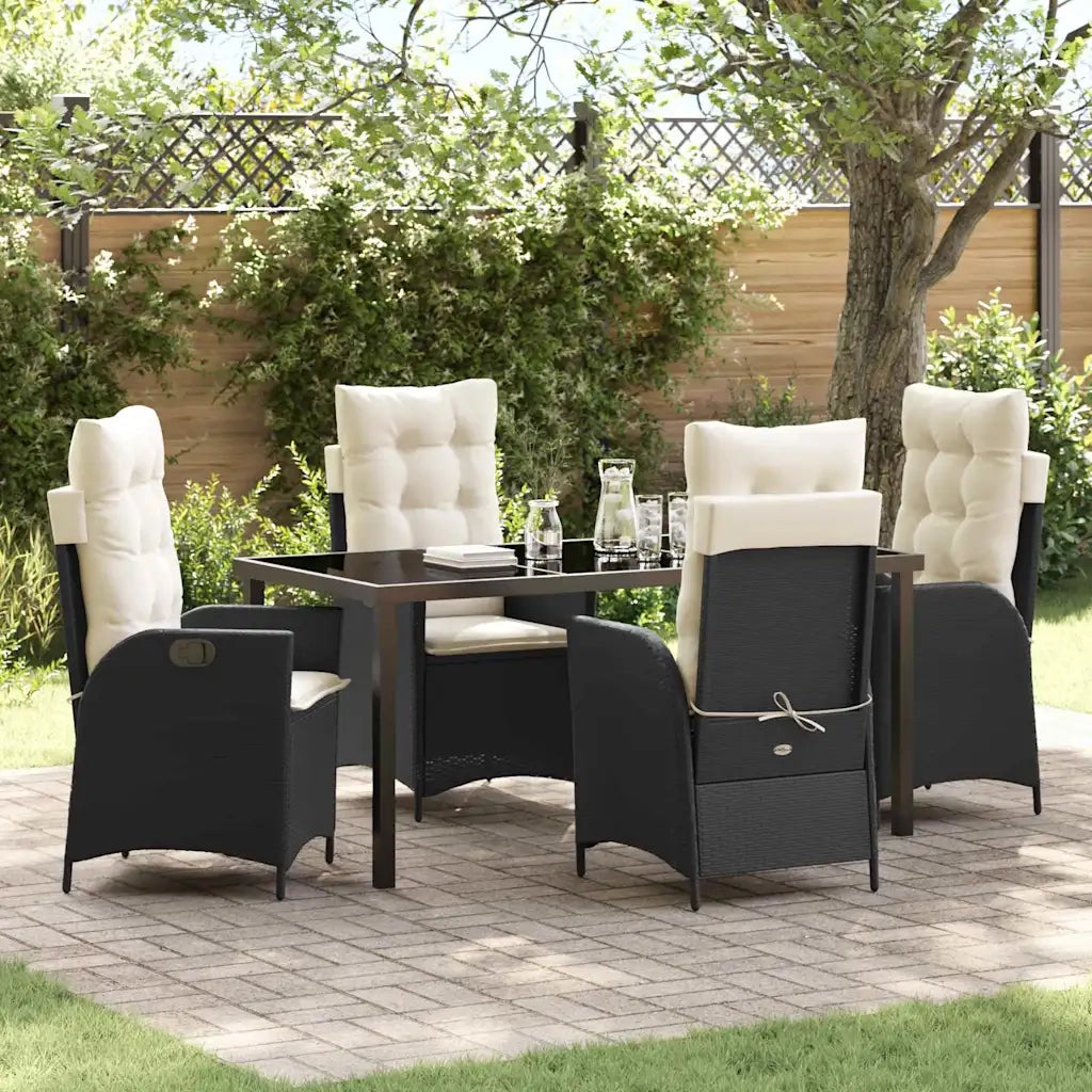 Set da Pranzo per Giardino con cuscino 5 pcs Nero polyrattan 3380480