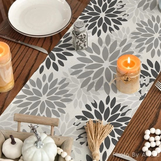 Tappeto da tavola - Decorazione floreale - Grigio - Tavolo estivo - 40 x 180 cm - Adatto per interni - Decorazione per feste