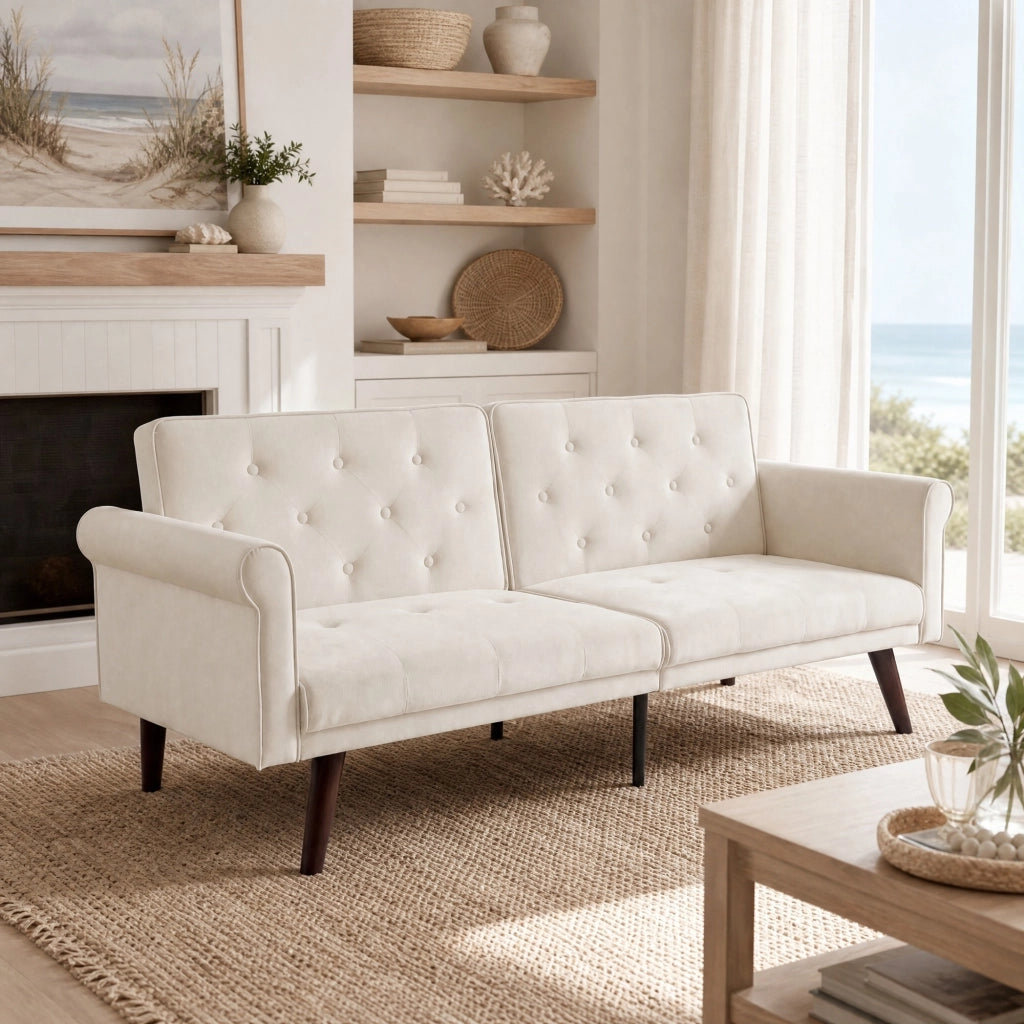 Divano letto 2 posti in velluto beige con schienali regolabili HAVRYA
