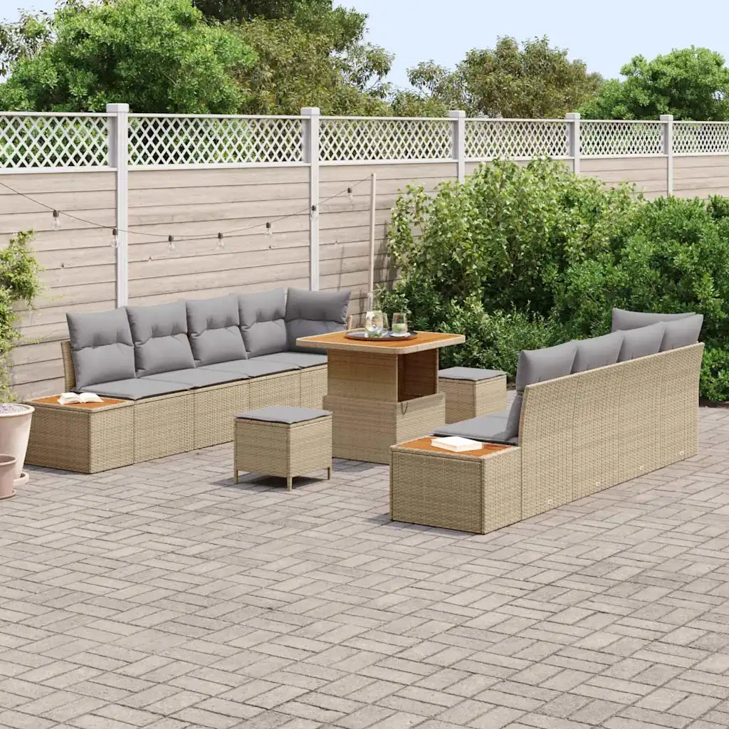 Set Divano da Giardino con cuscino 11 pcs Beige Poly Rattan