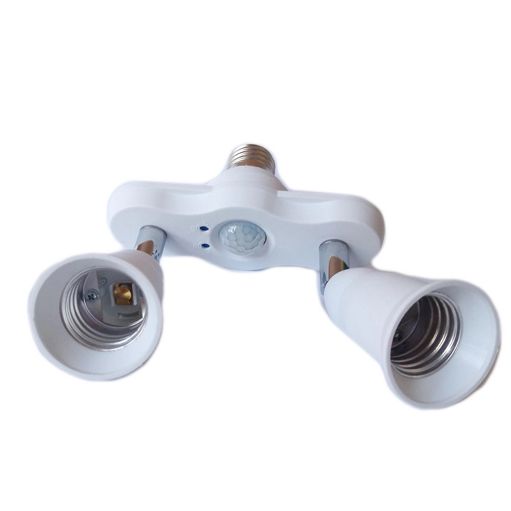 Trade Shop - Portalampada Adattatore Sdoppiatore E27 2 Ingressi E27 Sensore Di Movimento Pir -