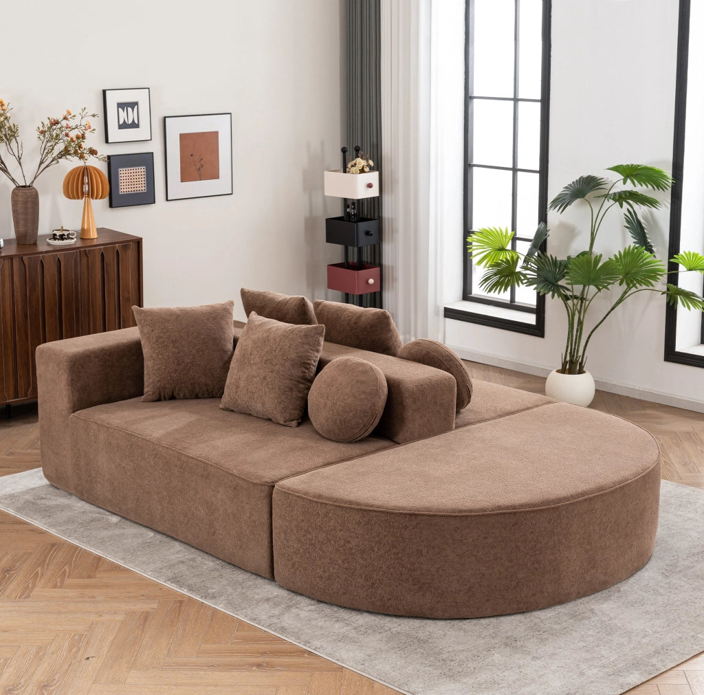 Divano letto 263x171x66 cm senza montaggio; modulare in ciniglia marrone
