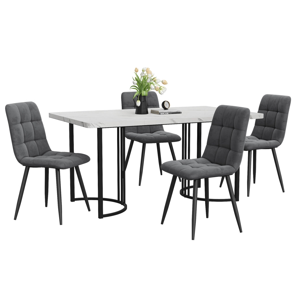 Set tavolo e 4 sedie 140x80 cm in MDF bianco e metallo nero, 5 pezzi