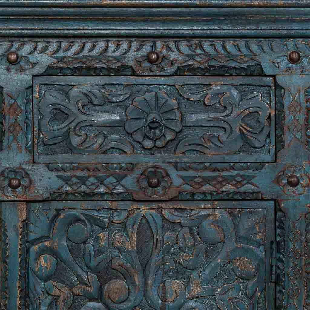 Credenza artigianale in legno, blu, 147x45x96h cm