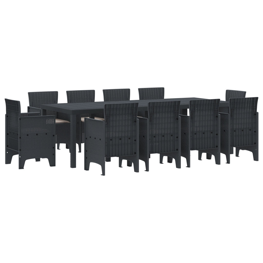 Set Pranzo Giardino 11 Pezzi con Cuscini Antracite Polyrattan