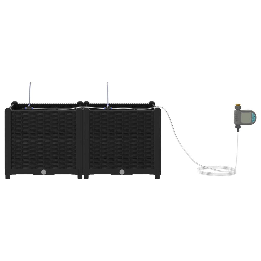 Planters da Giardino  con Sistema di Irrigazione 2 pezzi Nero