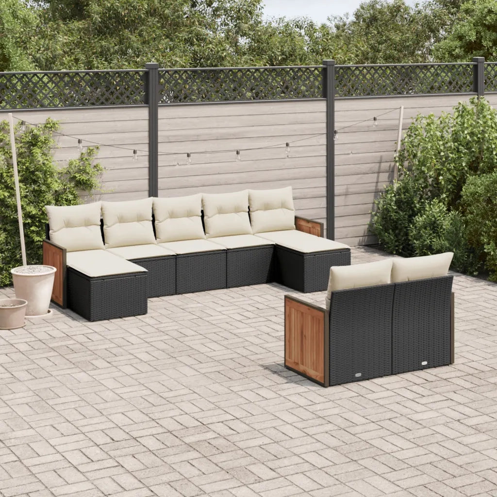 Set Divani da Giardino 9 pz con Cuscini Nero in Polyrattan 3260481