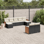 Set Divani da Giardino 9 pz con Cuscini Nero in Polyrattan 3260481