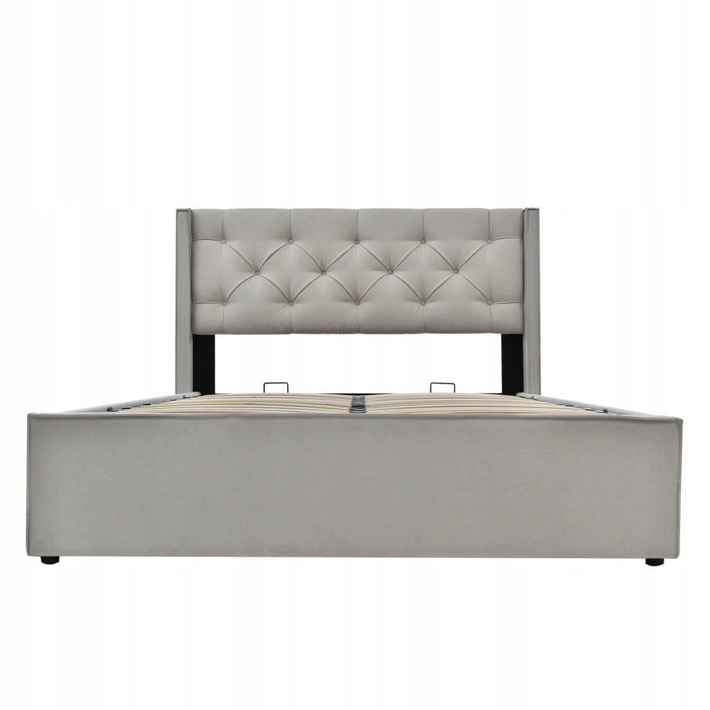 Letto imbottito 140x200 grigio con funzione di archiviazione - Xylo