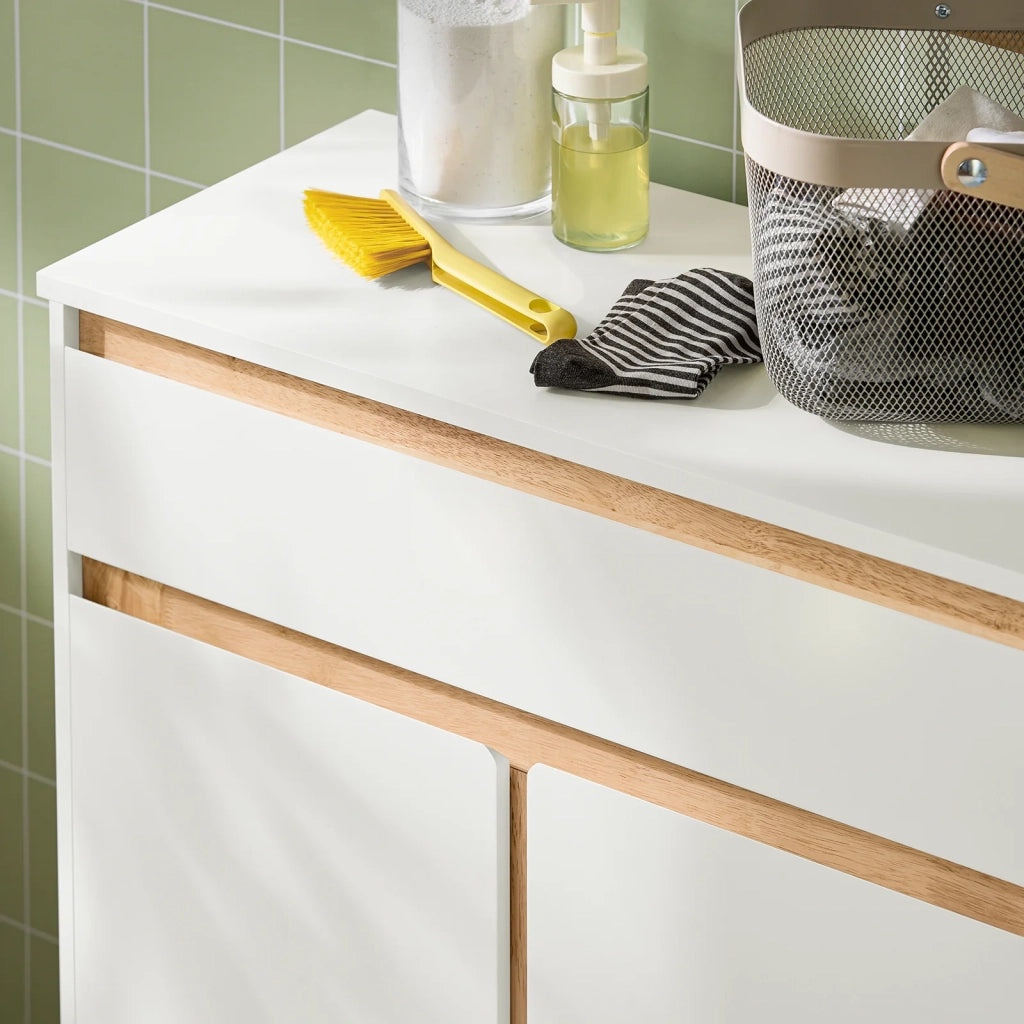 Mobile lavanderia con sacchi Portabiancheria pieghevoli Cesto portabiancheria Mobile da bagno, Bianco 71x33x85cm BZR79-W