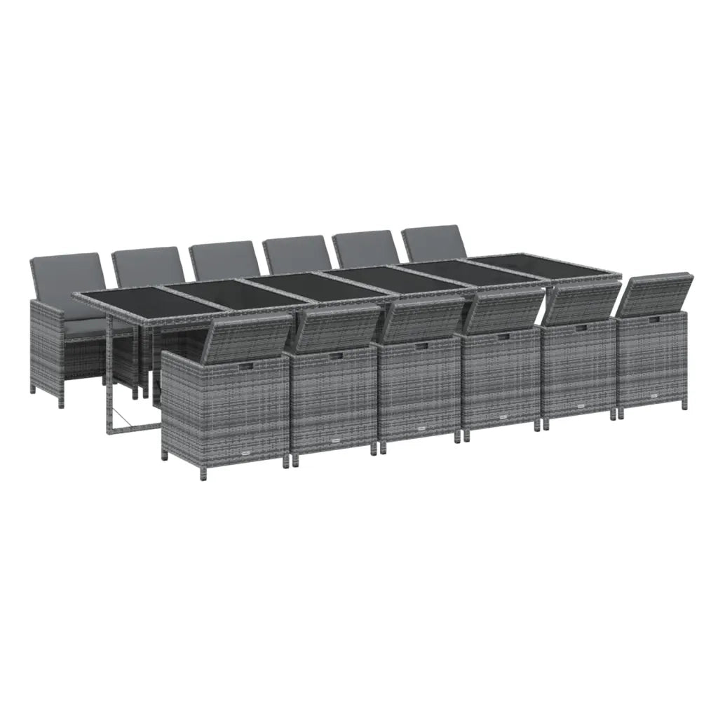 Set da Pranzo per Giardino 13 pz con Cuscini Polyrattan Grigio cod mxl 38609