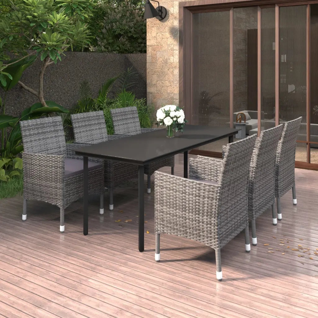 Set da Pranzo da Giardino 7 pz e Cuscini in Polyrattan e Vetro cod mxl 39914