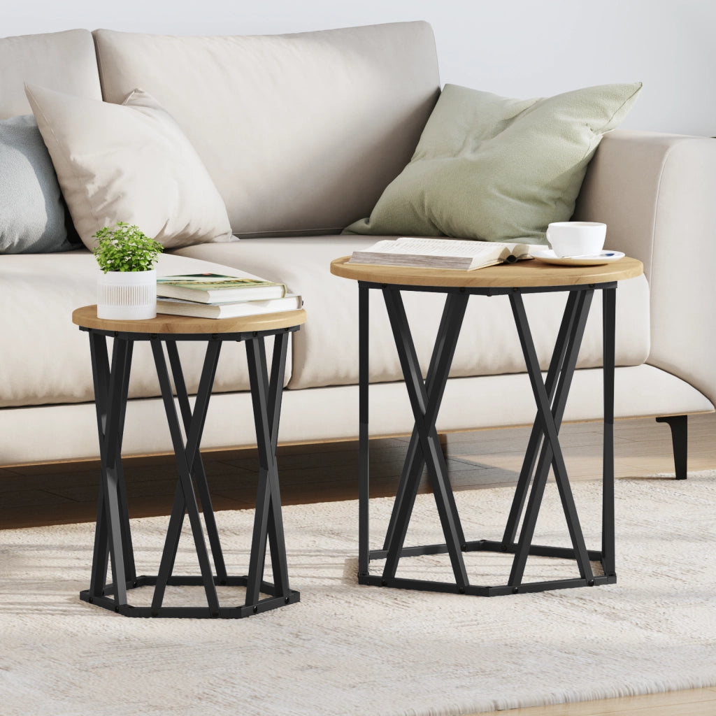 Set di 2 Tavolini in Legno Ingegnerizzato Rovere Artigianale di