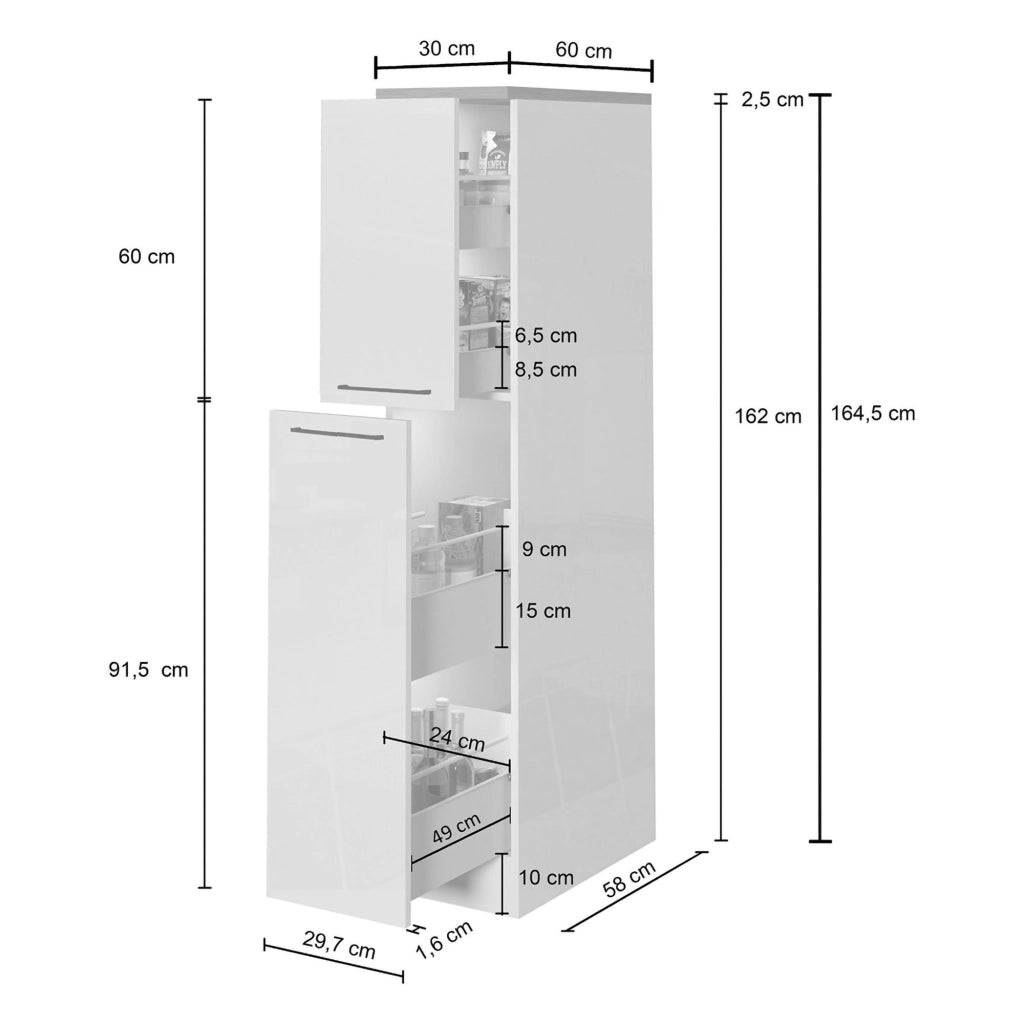 Dispensa da cucina Atrax, Mobile multiuso, Armadio portaoggetti a 2 cassettoni, 100% Made in Italy, 30x60h165 cm, Antracite e Rovere