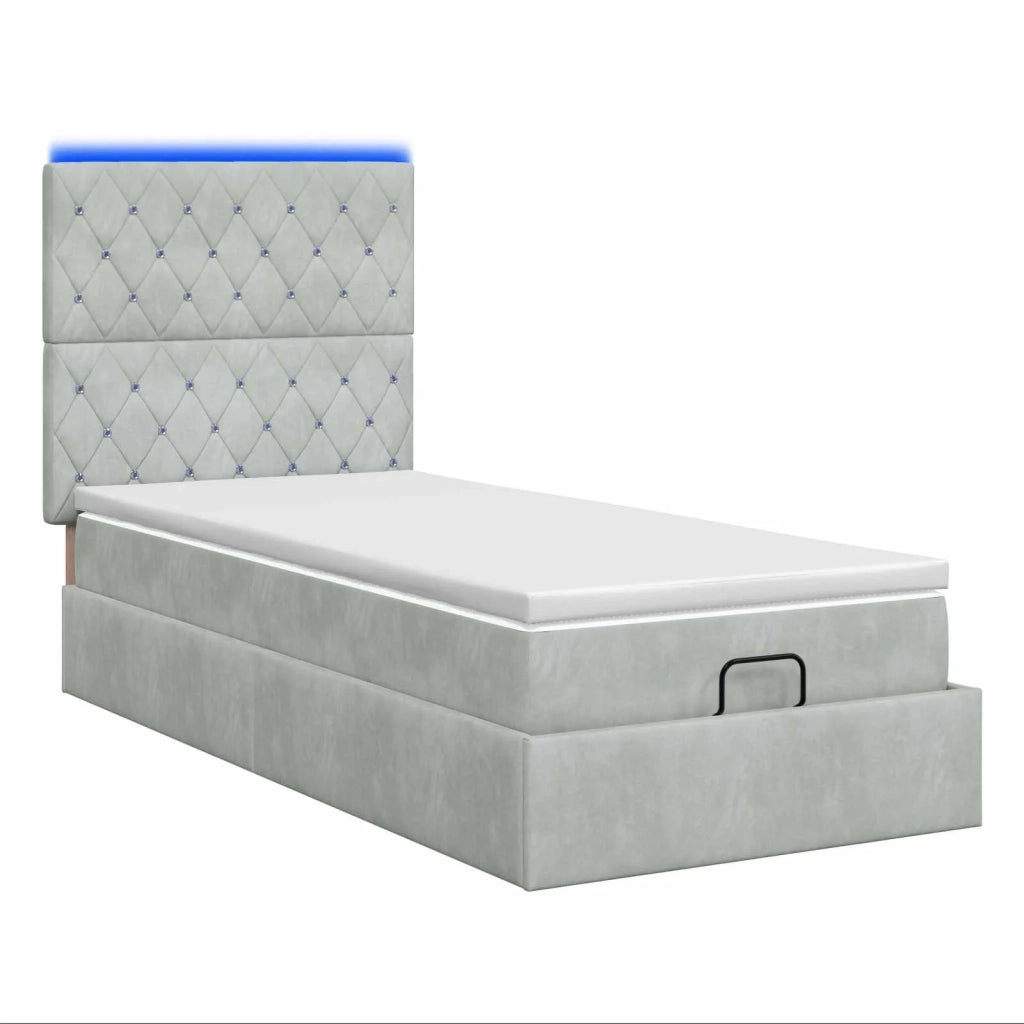 Letto Ottomano con Materasso e LED Grigio Chiaro 90 x 190 cm 3458199