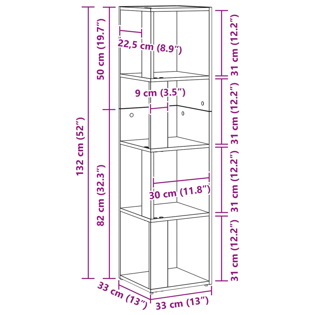 Libreria Nera in Rovere 33x33x132 cm in Legno Ingegnerizzato