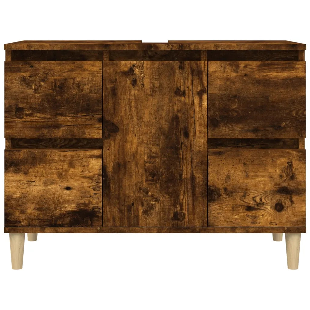 Mobile Lavabo-Armadietto da bagno Rovere Fumo 80x33x60 cm in Legno Multistrato 320685