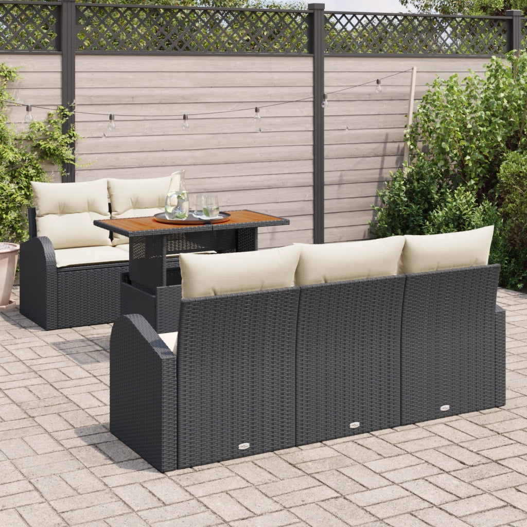 Set Divano da Giardino a 6 pezzi con cuscini neri in polyrattan