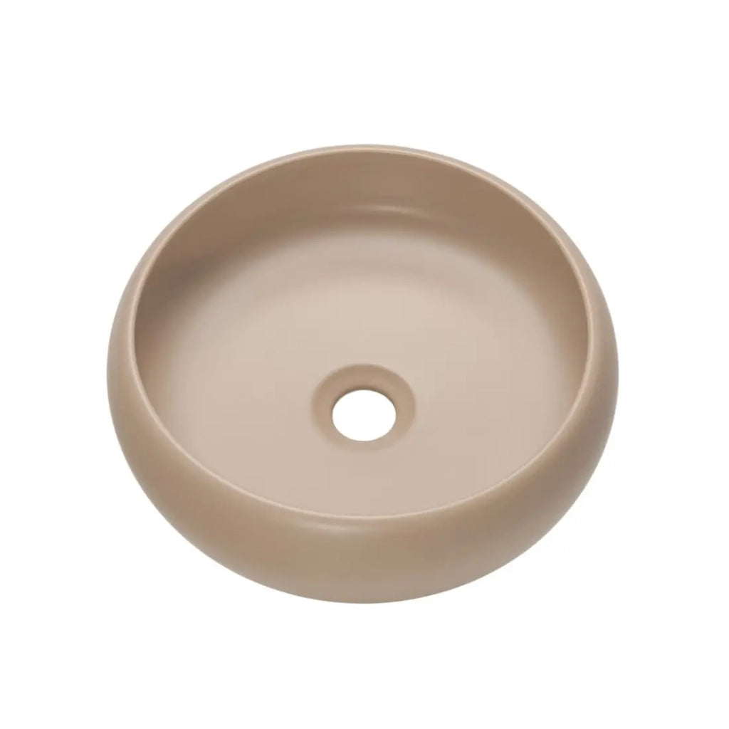 Lavabo da appoggio rotondo 36 cm cappuccino con piletta click clack beige