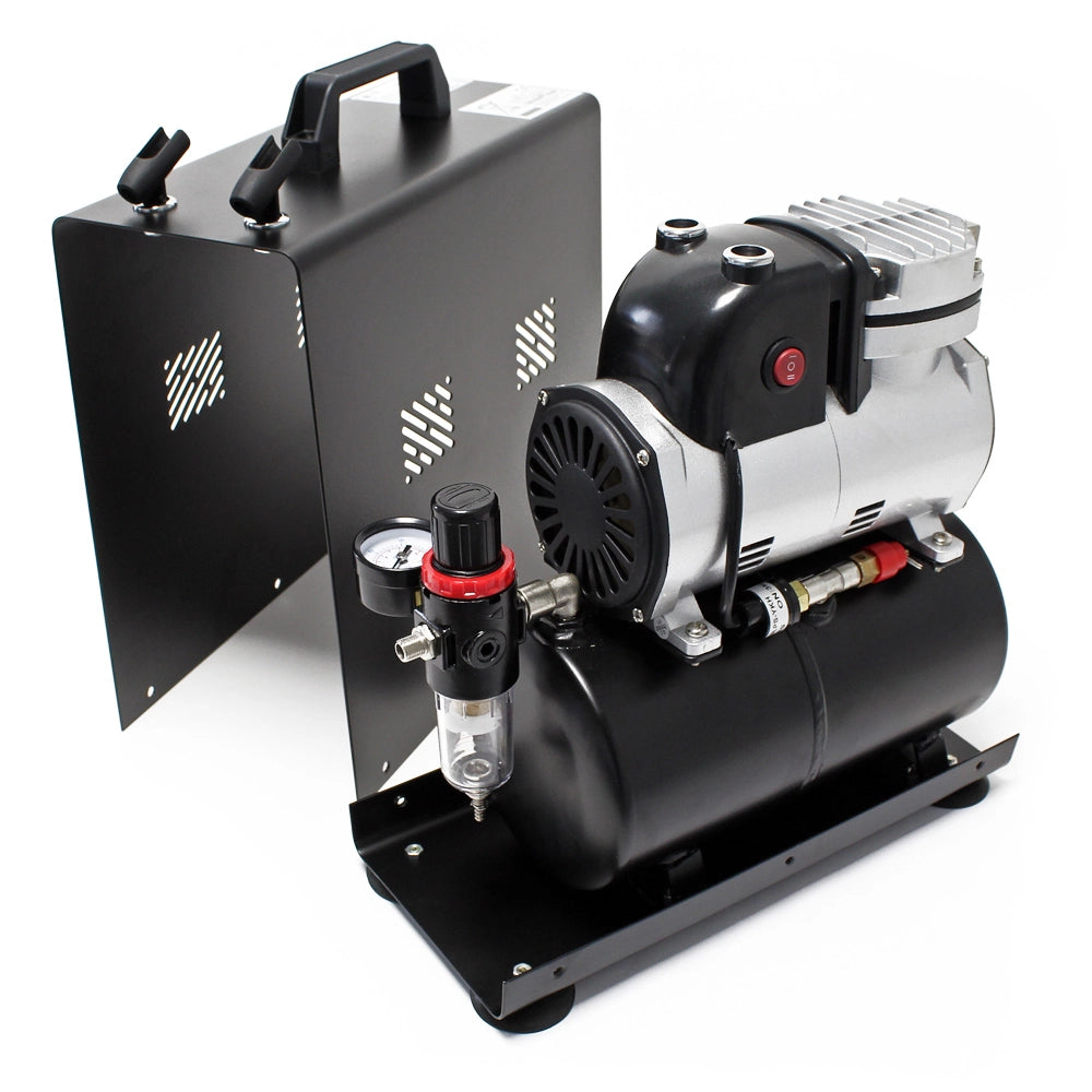 Compressore per aerografo AF189A, monocilindro con serbatoio aria e pressione max di 6 bar
