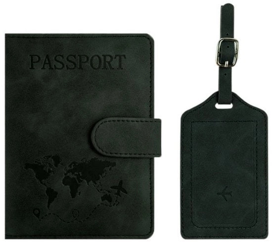 Set di portachiavi e etichette di bagaglio - Portachiavi di PU con taschino per passaporto - Portachiavi con chiusura magnetica - Portachiavi con protezione RFID - Adatto per carte di credito, carte d'identità, documenti di viaggio - Accessori da viaggio