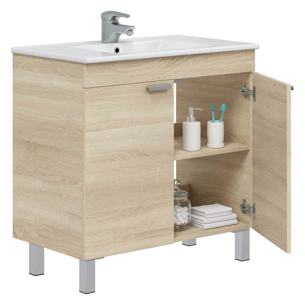 Massiola, Mobile Sottolavabo 2 Ante, 80x45x80h cm Marrone Rovere