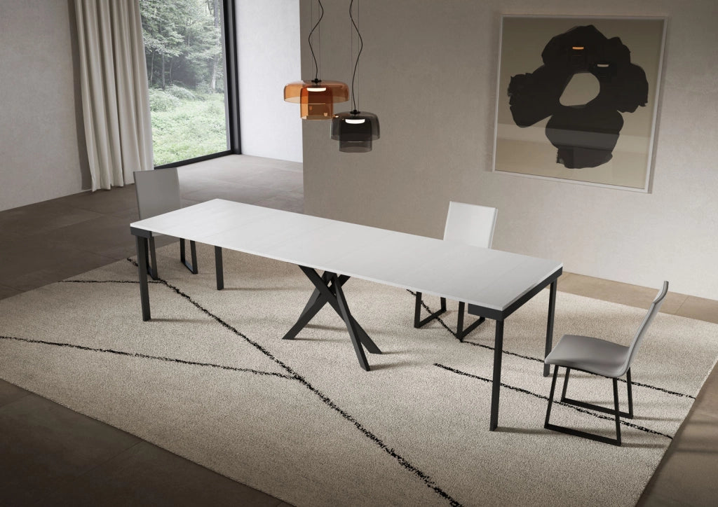 Consolle allungabile 90x40/300 cm Saki Evolution bianco frassino telaio antracite