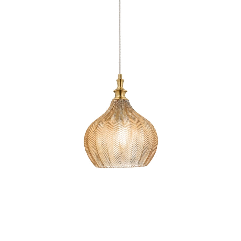 Lampada a Sospensione Cleofe S/11 Ambra - Montatura in Metallo Ottone con Vetro Trasparente 1xE27 Max 60W IP20 - Gealuce