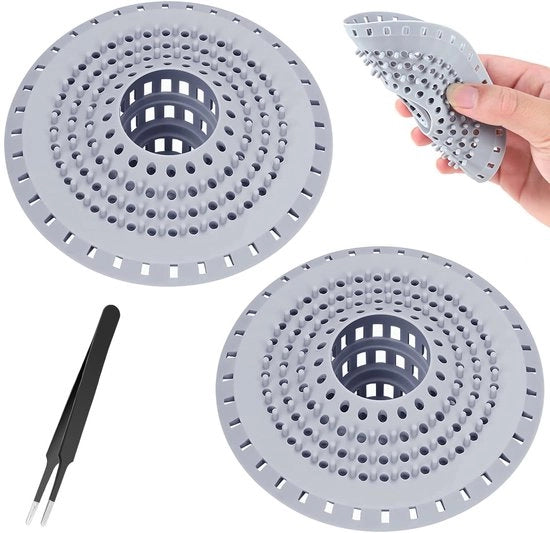 Sostituto di scarico in silicone - 2 pezzi - Doccia/Cucina - Spazzola per capelli - Protezione contro l'accumulo di sostanze - Con chiusura a vite - Universale