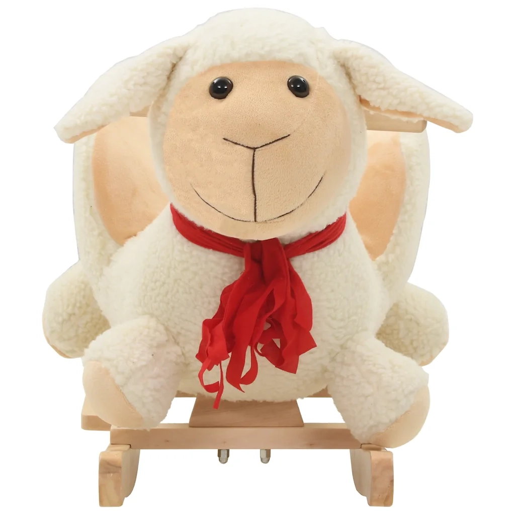 Pecora a Dondolo con Schienale in Peluche 60x32x50cm Bianco CFW6281009