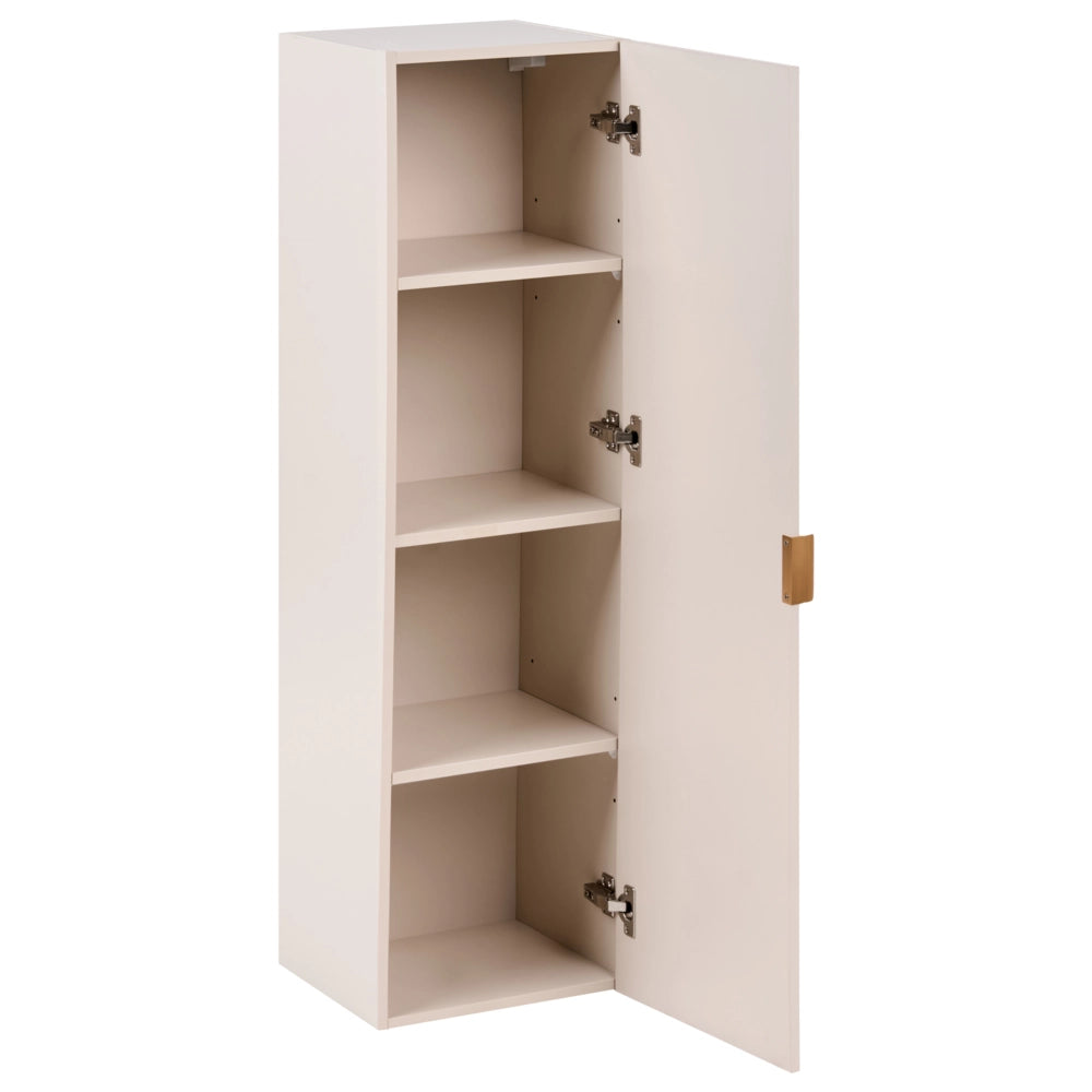 Mobile da bagno sospeso con struttura in MDF beige, 4 ripiani, frontali scanalati, stile glamour