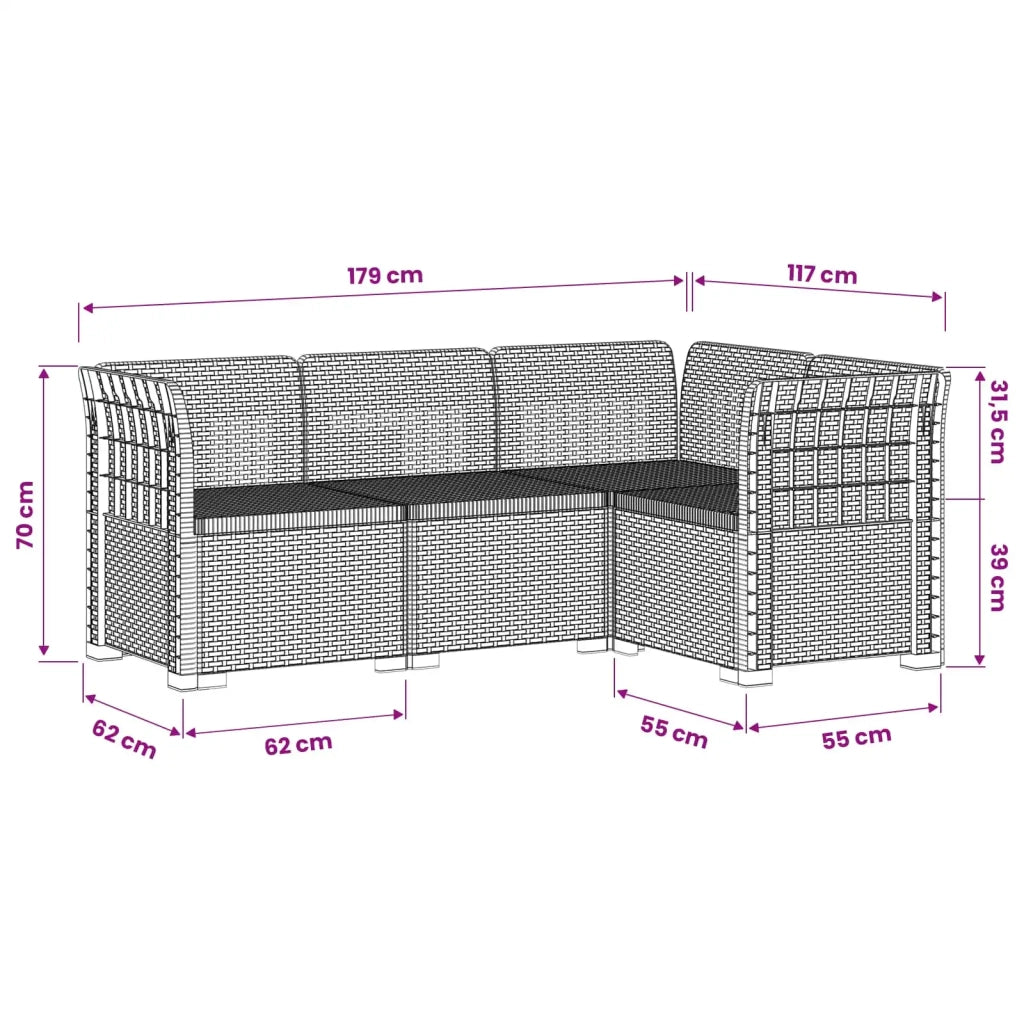 Divano da Giardino 4 Posti Aspetto Rattan PP Grigio Chiaro 3443961
