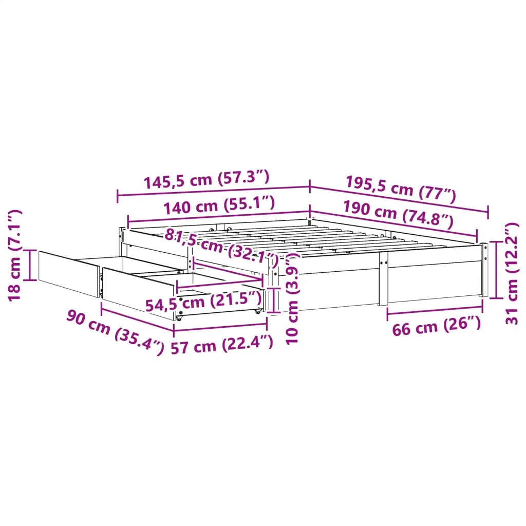 Struttura del letto con cassetto Legno di Pino Massello 3423806